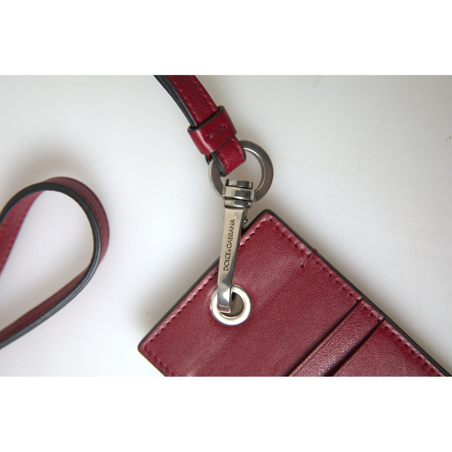 Elegant Red Leather Cardholder with Lanyard