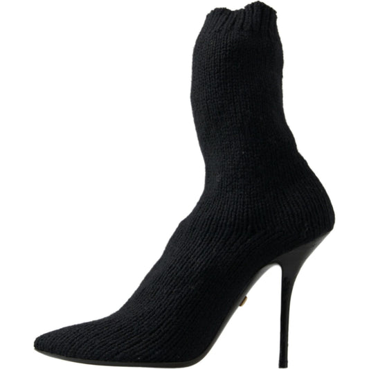 Elegant Black Viscose Mid-Calf Boots