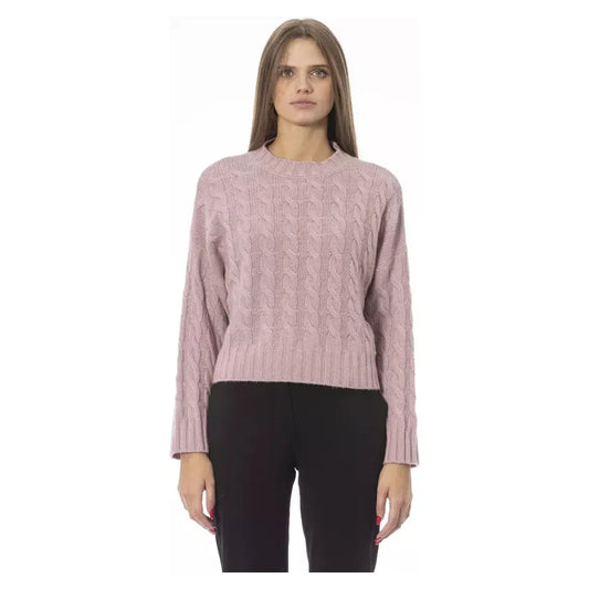 Chic Pink Wool Blend Crew Neck Sweater