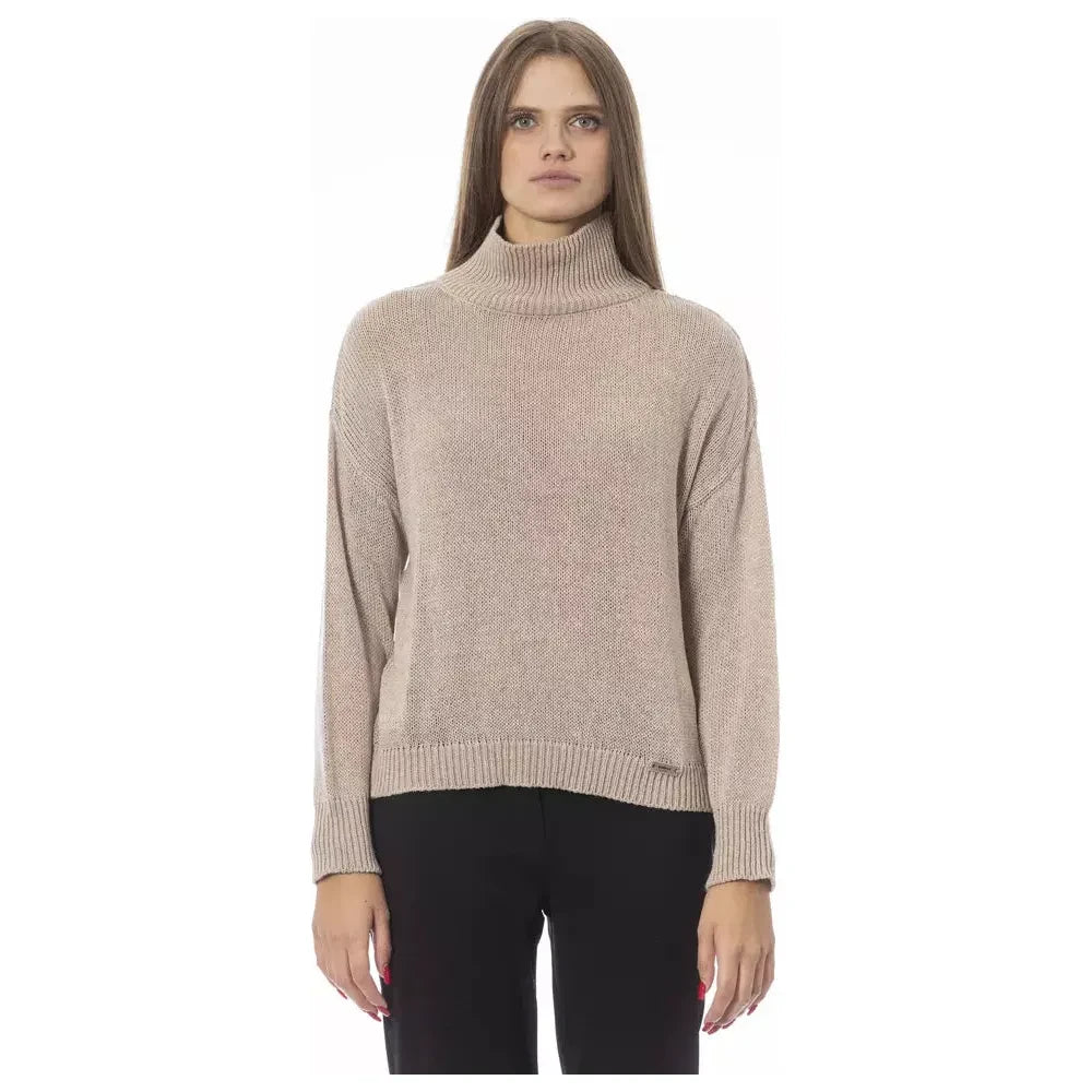 Baldinini Trend Chic Beige Volcano Neck Sweater Baldinini Trend