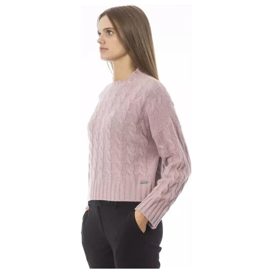 Chic Pink Wool Blend Crew Neck Sweater