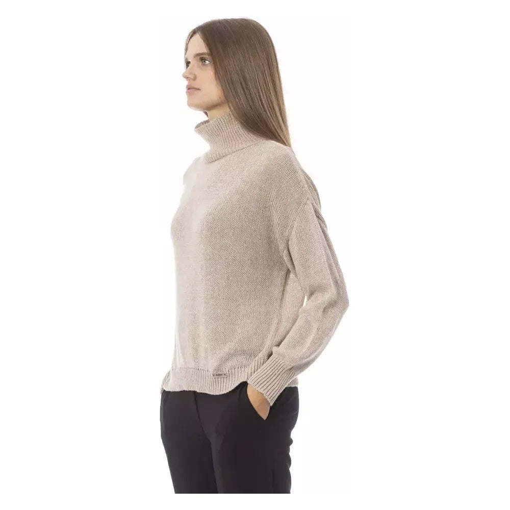 Baldinini Trend Chic Beige Volcano Neck Sweater Baldinini Trend