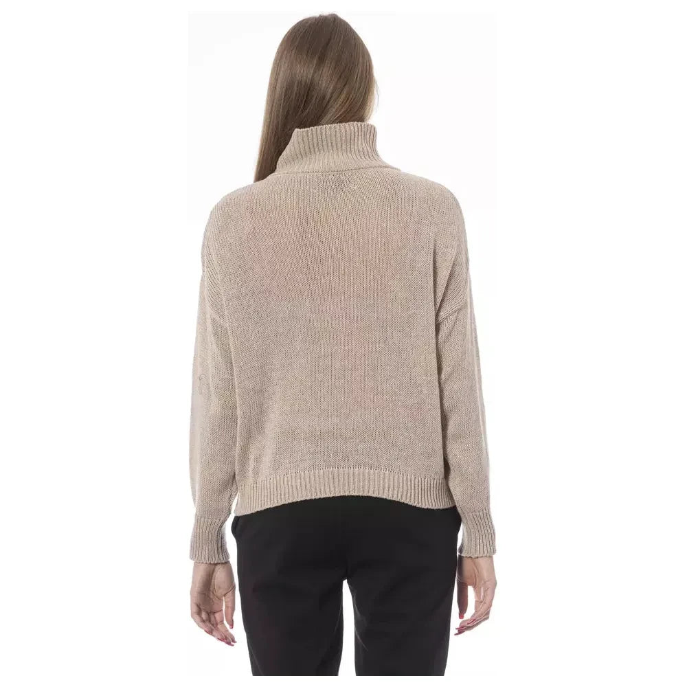 Baldinini Trend Chic Beige Volcano Neck Sweater Baldinini Trend