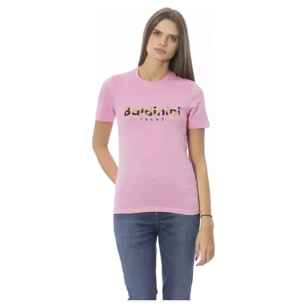 Chic Pink Cotton Crew Neck Tee