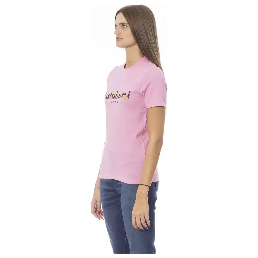 Chic Pink Cotton Crew Neck Tee