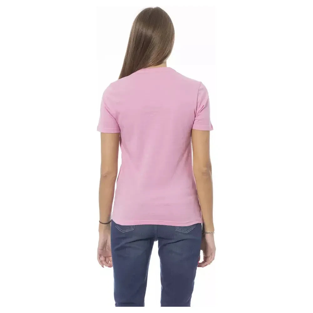 Chic Pink Cotton Crew Neck Tee