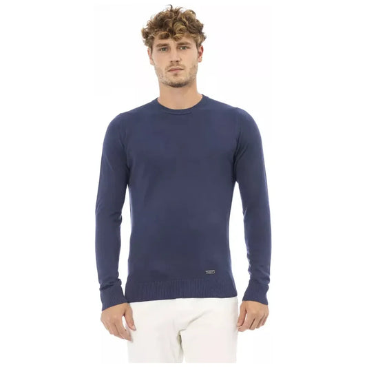 Baldinini Trend Elegant Blue Crew Neck Cashmere Blend Sweater Baldinini Trend