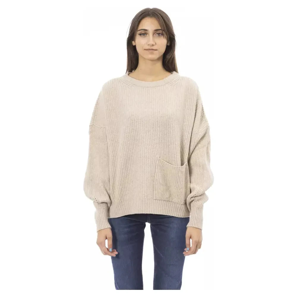 Chic Beige Crew Neck Cashmere Blend Sweater