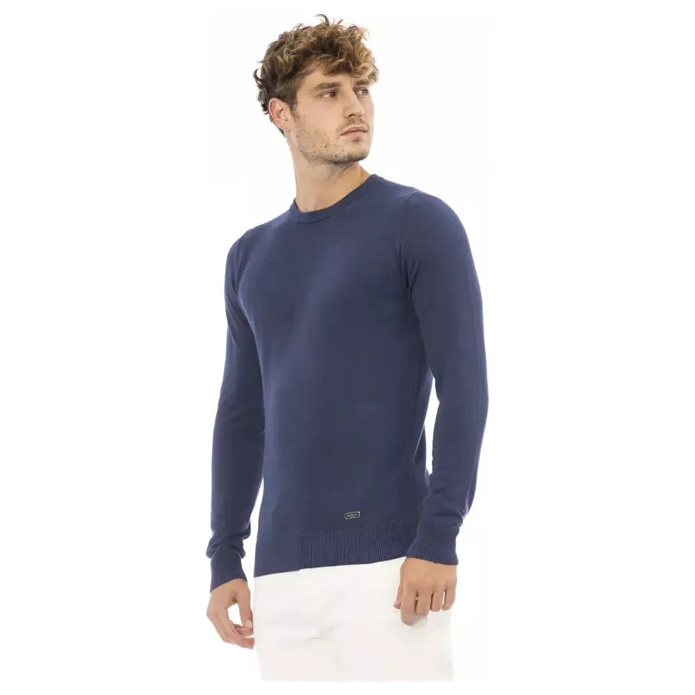 Elegant Blue Crew Neck Cashmere Blend Sweater