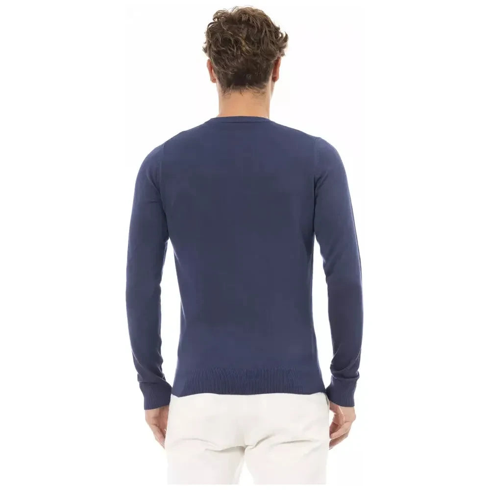 Elegant Blue Crew Neck Cashmere Blend Sweater