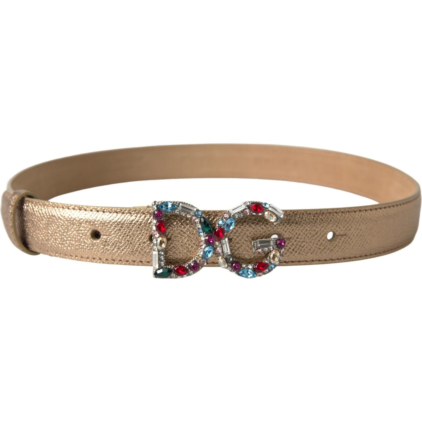 Crystal-Embellished Gold Leather Belt