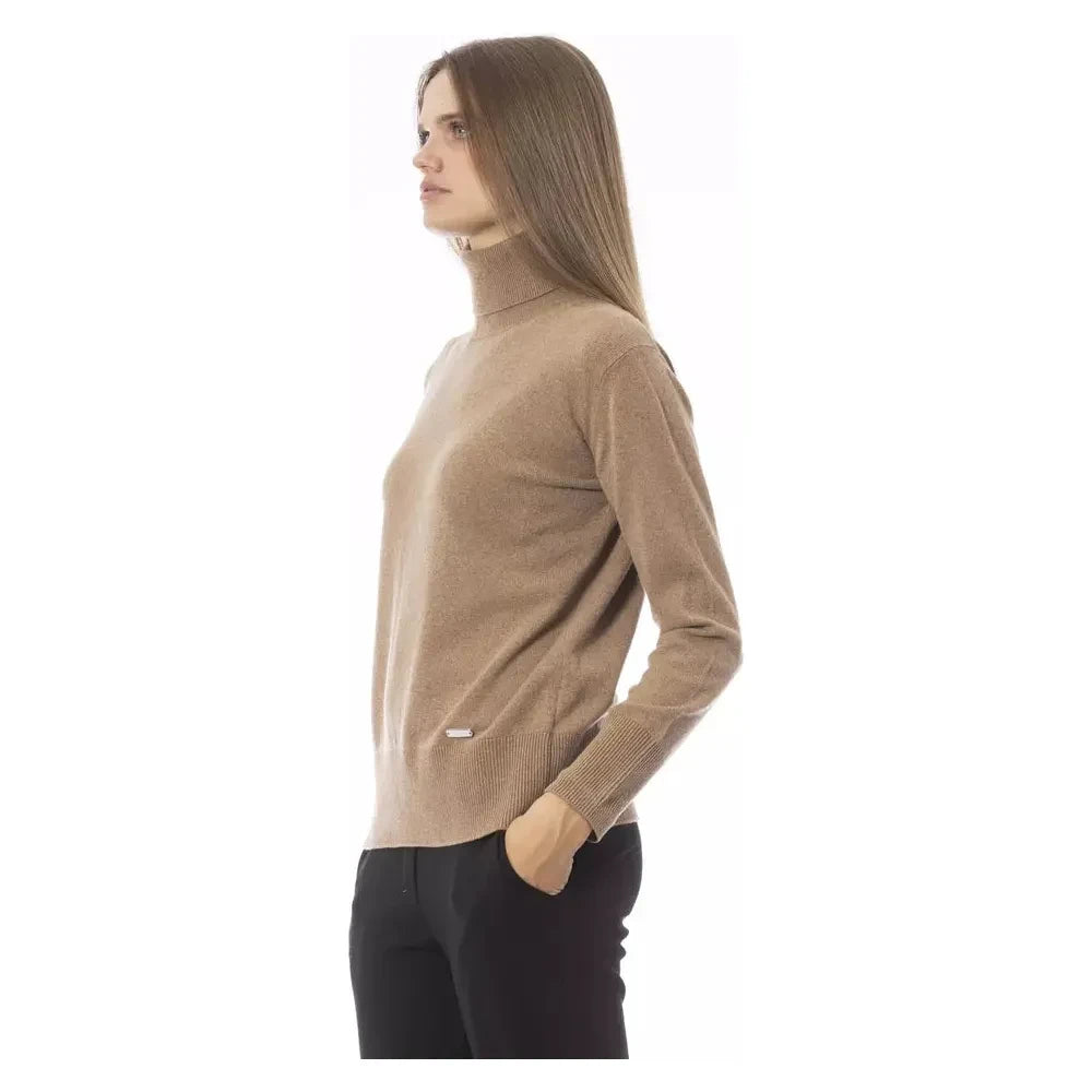 Chic Beige Wool-Cashmere Turtleneck Sweater