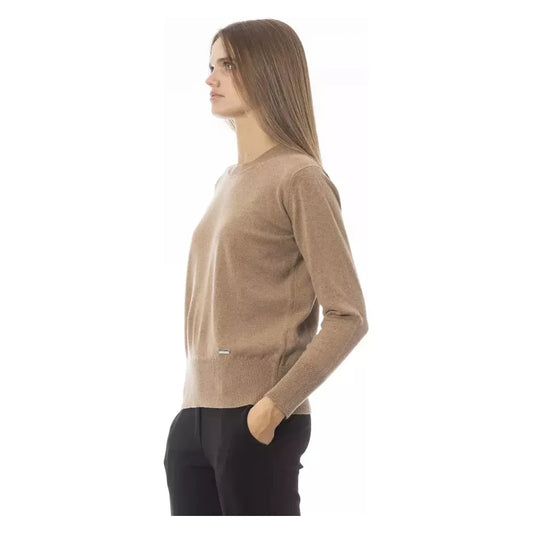 Baldinini Trend Sophisticated Beige Crew Neck Sweater Baldinini Trend