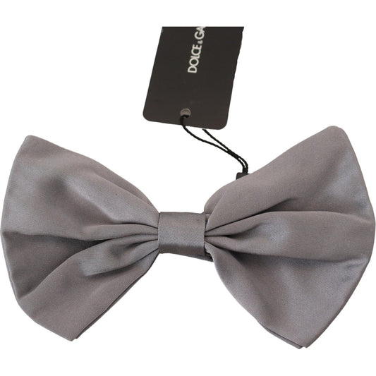 Dolce & Gabbana Bow Tie Men Silver Gray Silk Adjustable Neck Papillon Dolce & Gabbana
