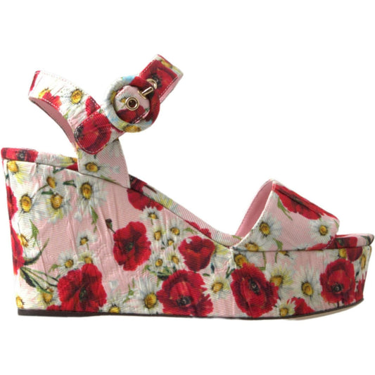 Floral Ankle Strap Wedge Sandals