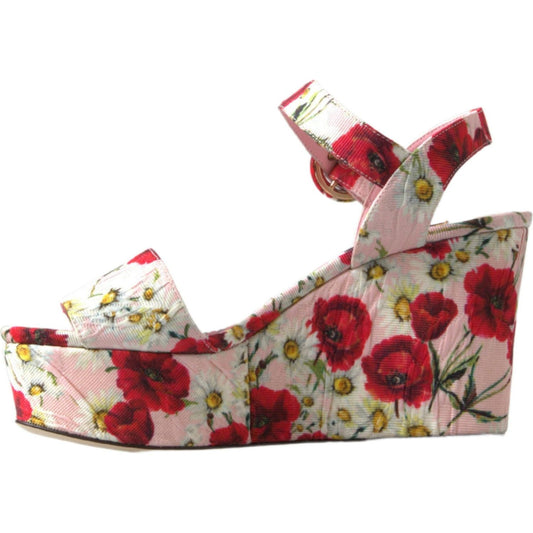 Floral Ankle Strap Wedge Sandals