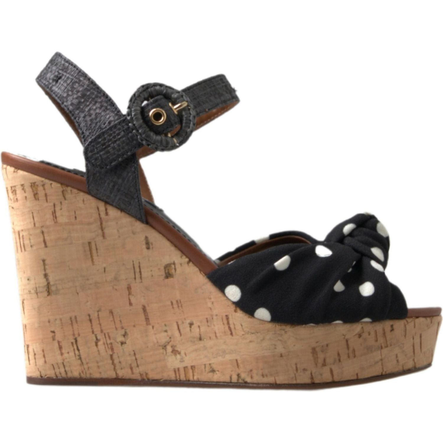 Dolce & Gabbana Black  Wedges Polka Dotted Ankle Strap Shoes Sandals