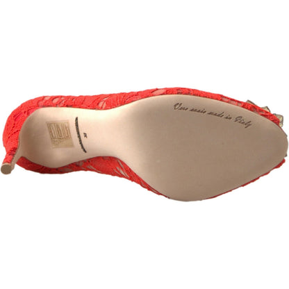 Dolce & Gabbana Red Taormina Lace Crystal Heels Pumps Shoes