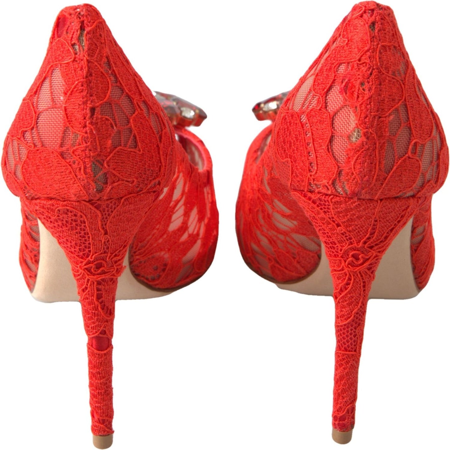 Dolce & Gabbana Red Taormina Lace Crystal Heels Pumps Shoes