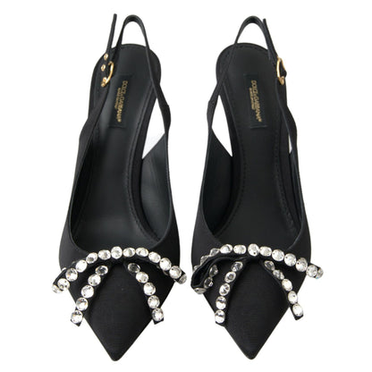 Dolce & Gabbana Black Crystal Embellished Slingback Heel Shoes
