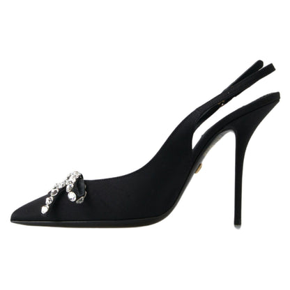 Dolce & Gabbana Black Crystal Embellished Slingback Heel Shoes