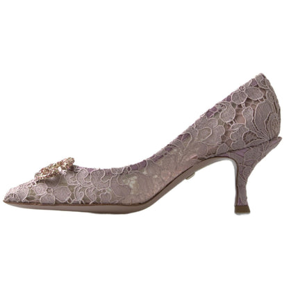 Dolce & Gabbana Pink Floral Lace DG Crystal Pumps Shoes
