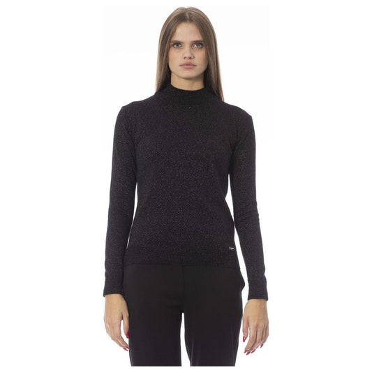 Elegant Black Turtleneck Cashmere Blend Sweater