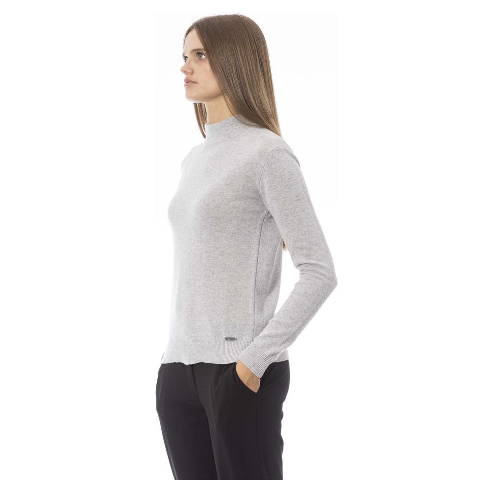 Elegant Gray Cashmere Blend Turtleneck Sweater