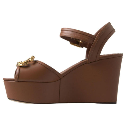 Chic Brown Leather Ankle Strap Wedges