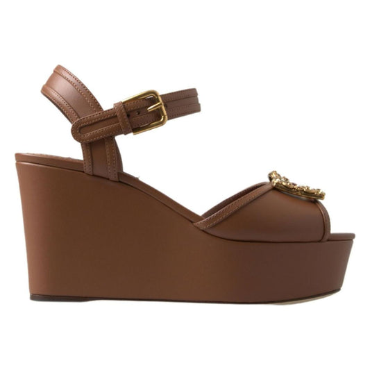 Chic Brown Leather Ankle Strap Wedges