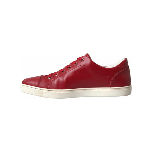 Elegant Red Leather Low Top Sneakers