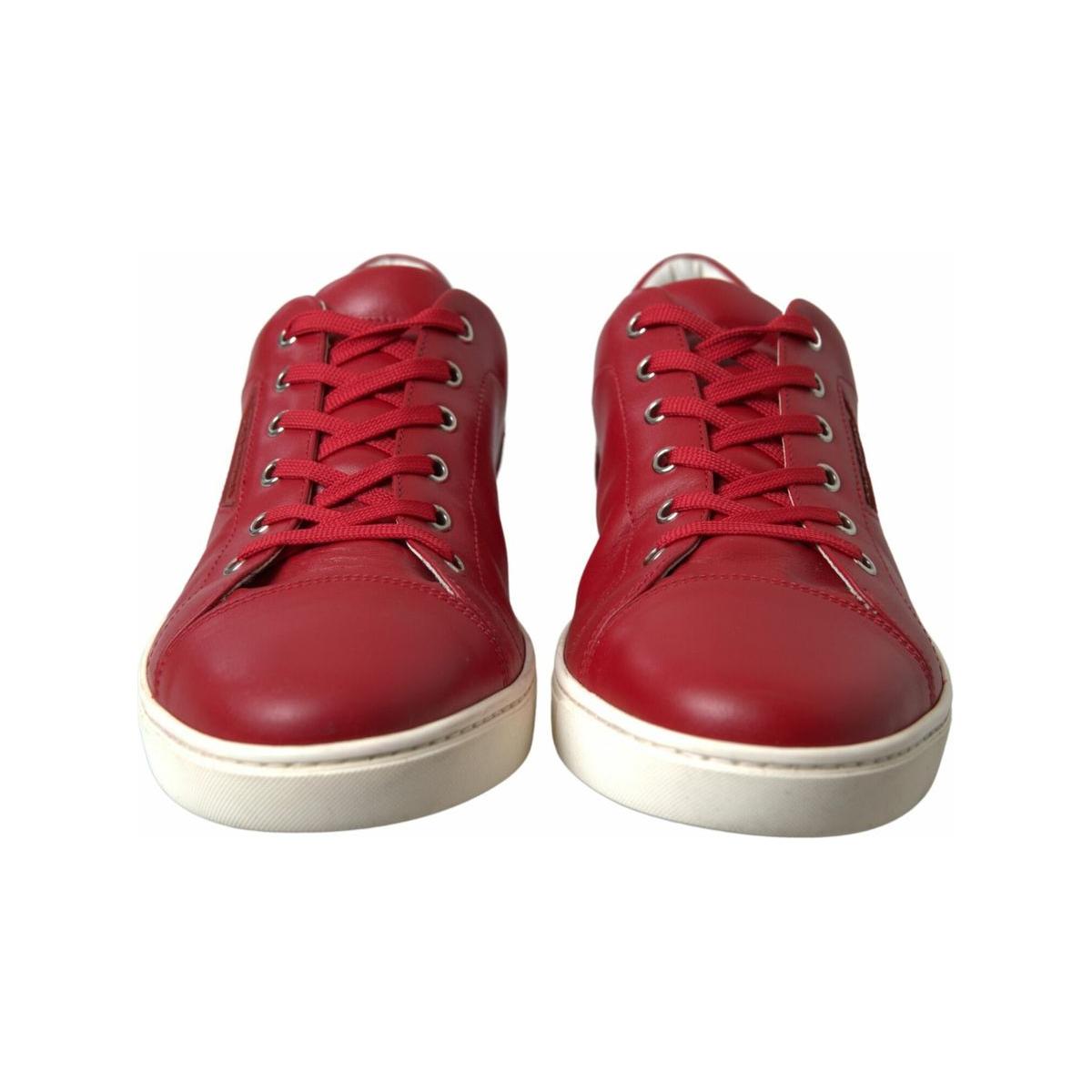 Elegant Red Leather Low Top Sneakers