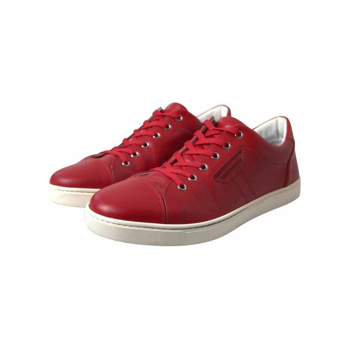 Elegant Red Leather Low Top Sneakers