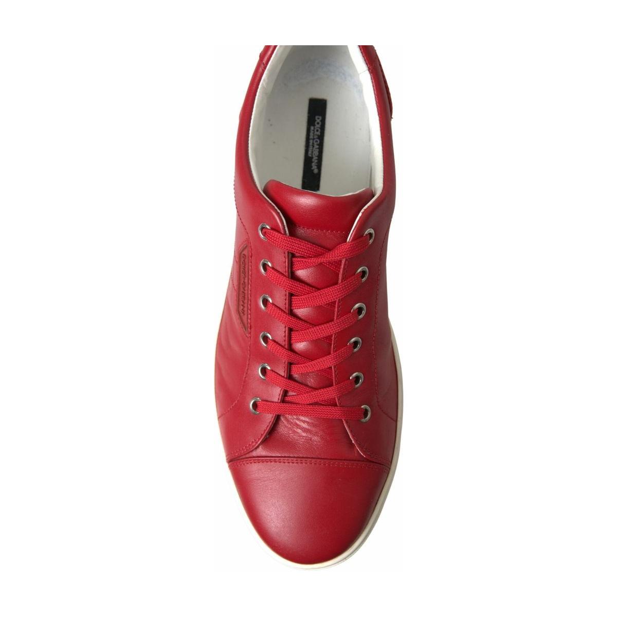 Elegant Red Leather Low Top Sneakers