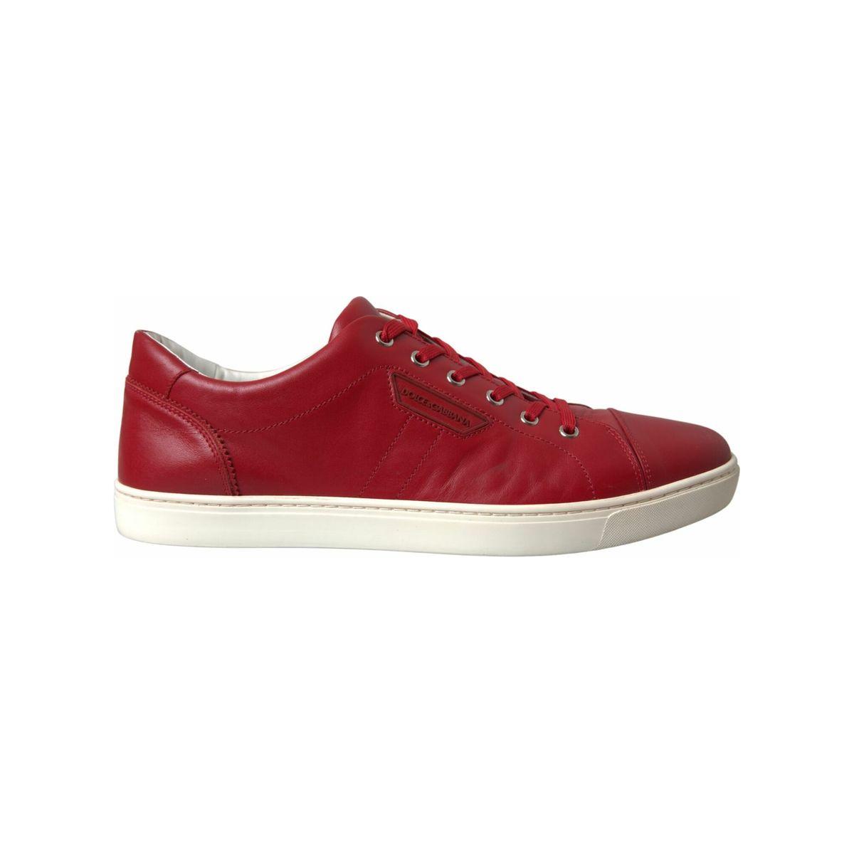 Elegant Red Leather Low Top Sneakers