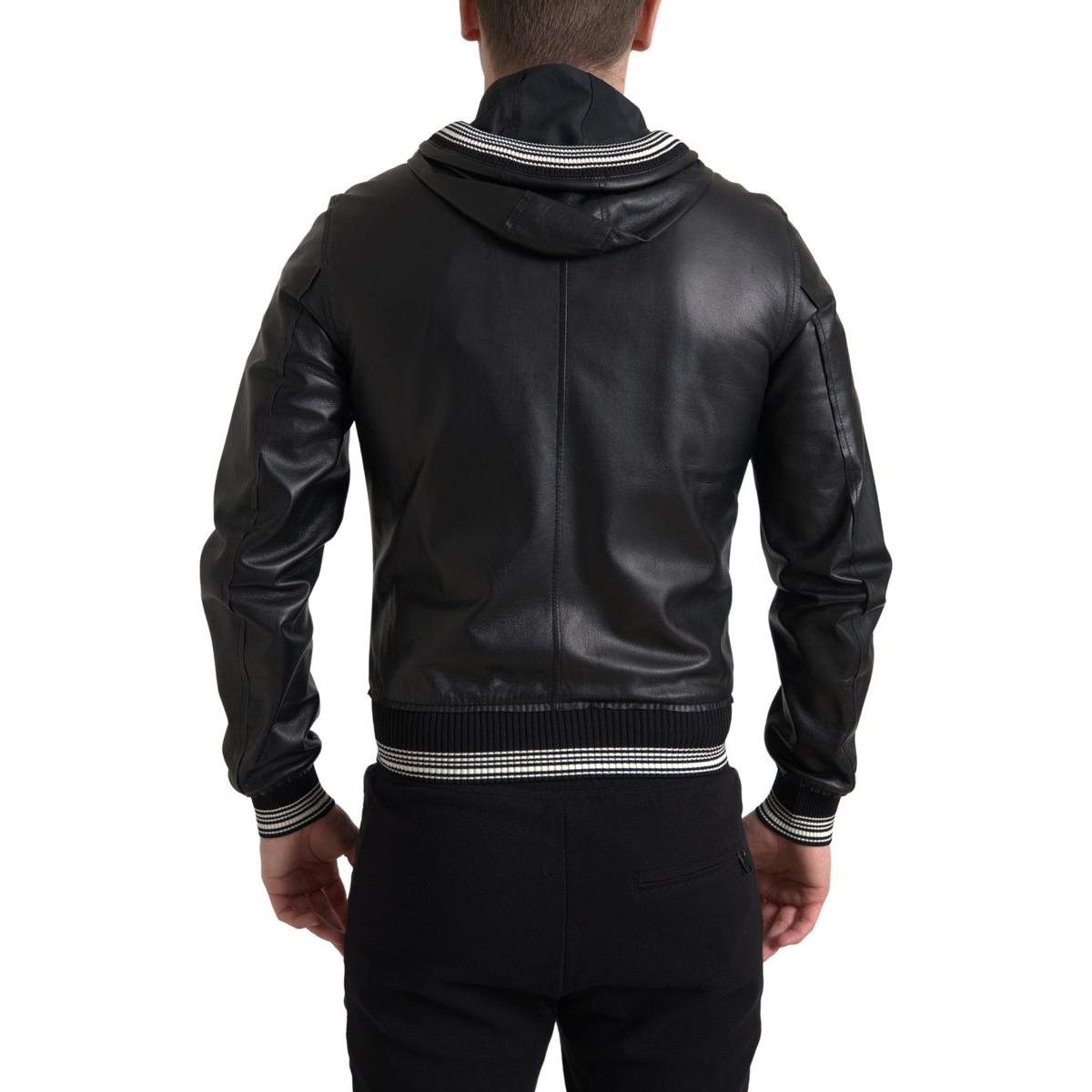 Elegant Black Leather Bomber Jacket