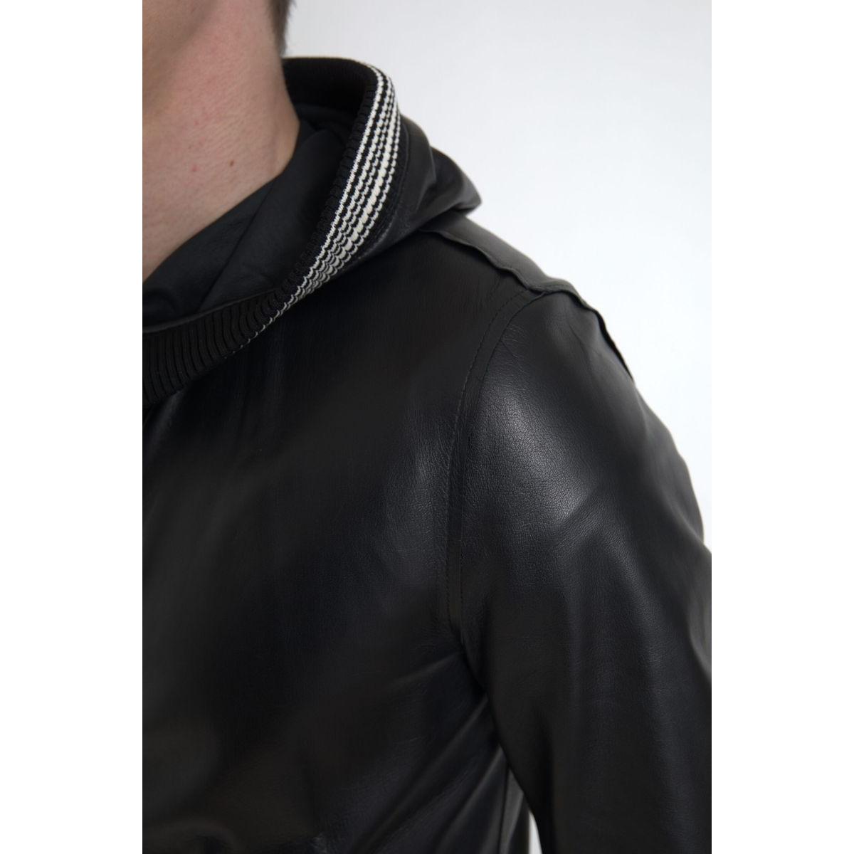 Elegant Black Leather Bomber Jacket