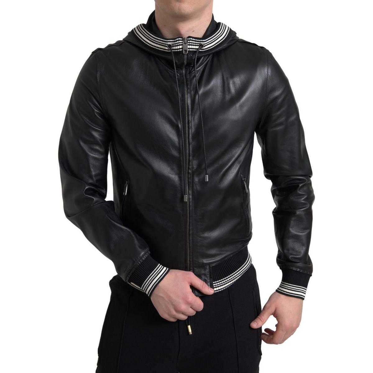 Elegant Black Leather Bomber Jacket