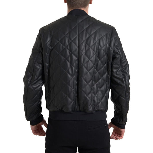 Elegant Black Leather Bomber Jacket