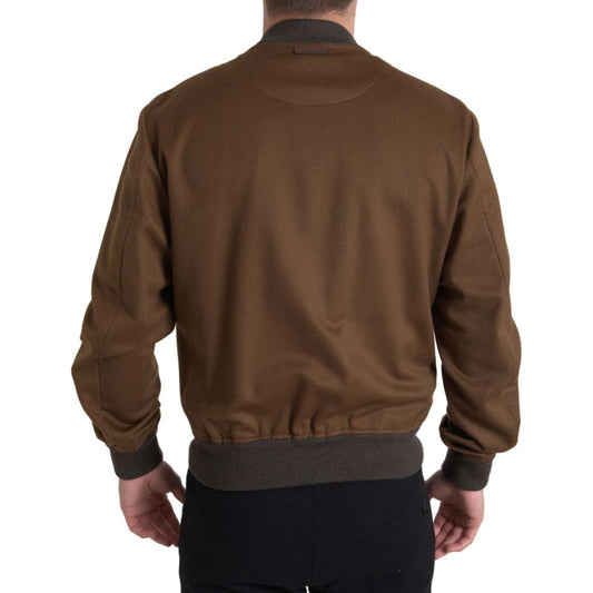 Elegant Brown Cashmere Bomber Jacket