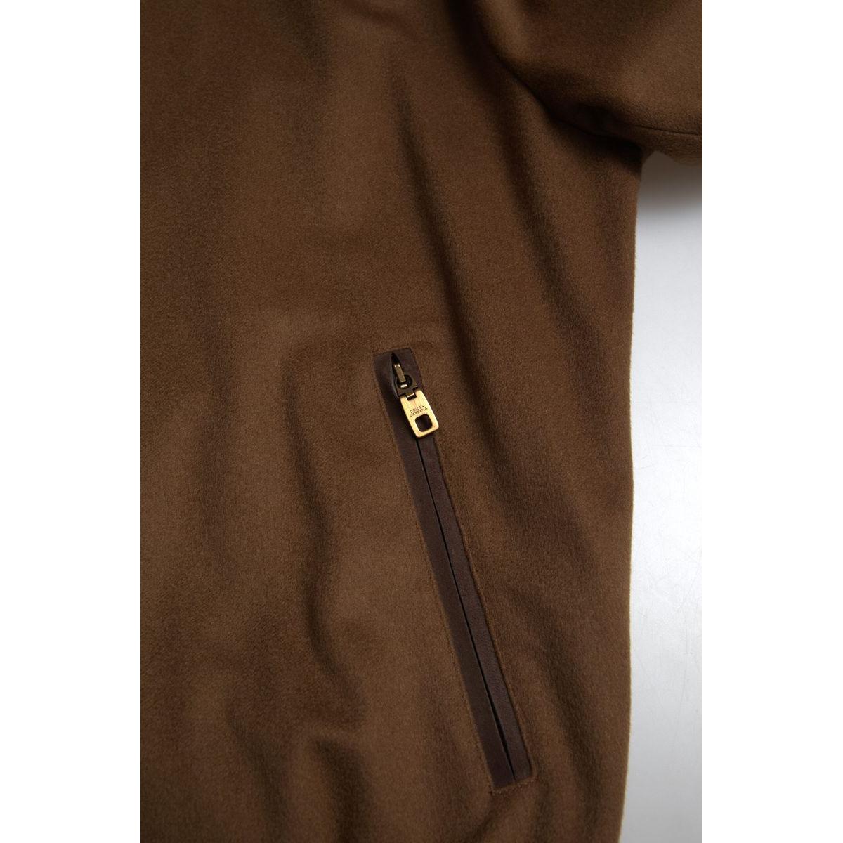 Elegant Brown Cashmere Bomber Jacket