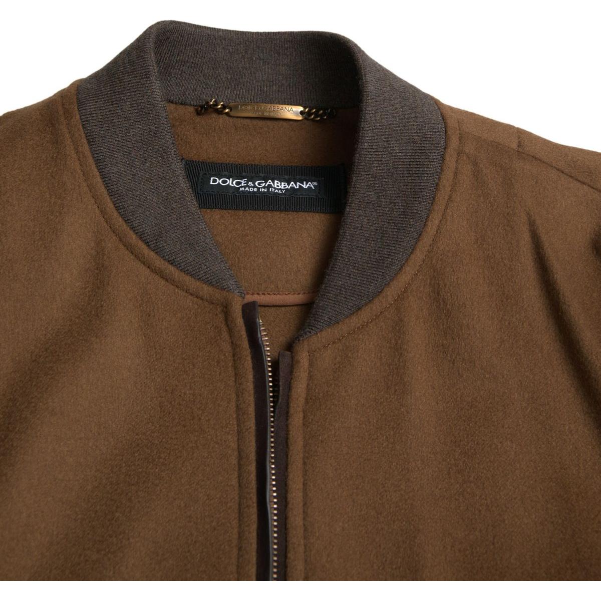 Elegant Brown Cashmere Bomber Jacket