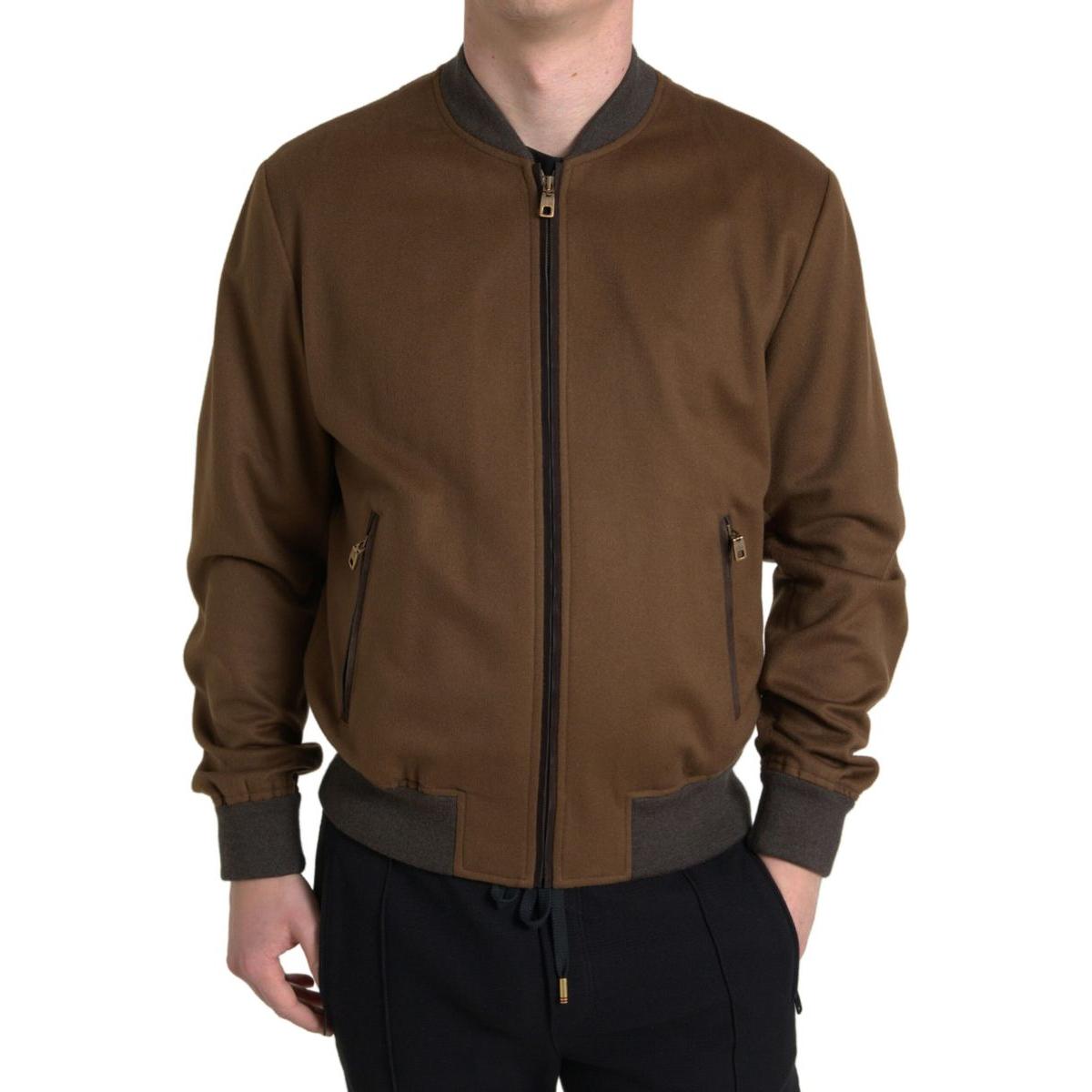 Elegant Brown Cashmere Bomber Jacket