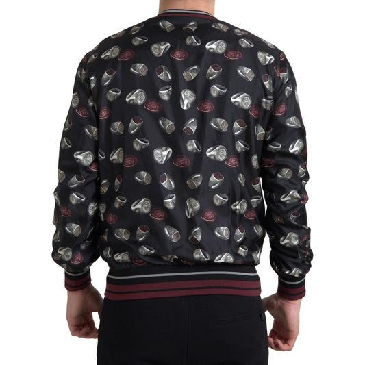 Elegant Silk Crewneck Pullover - Black Multicolor