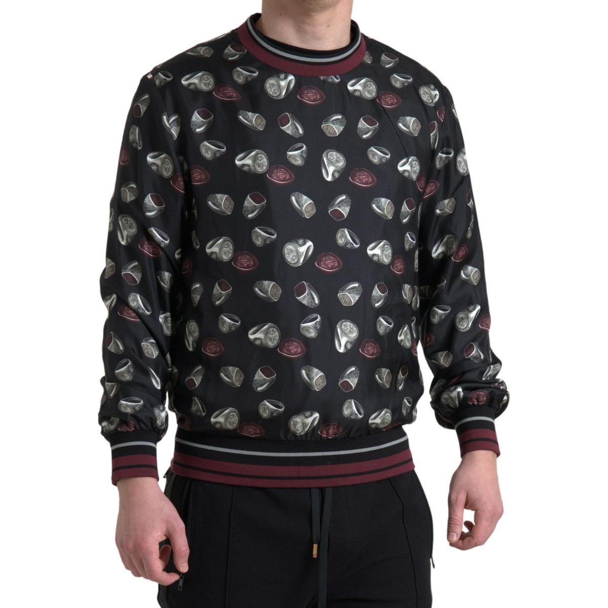 Elegant Silk Crewneck Pullover - Black Multicolor