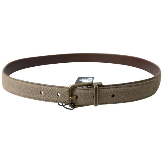 Elegant Beige Leather Belt with Metal Buckle