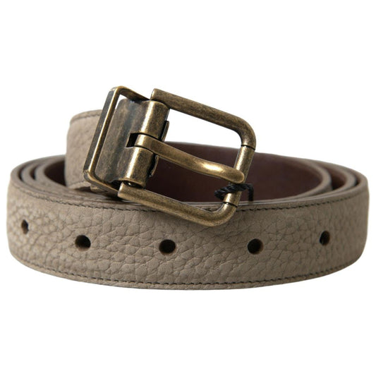 Elegant Beige Leather Belt with Metal Buckle