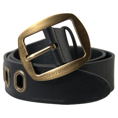 Dolce & Gabbana Black Leather Gold Metal Buckle Men Belt