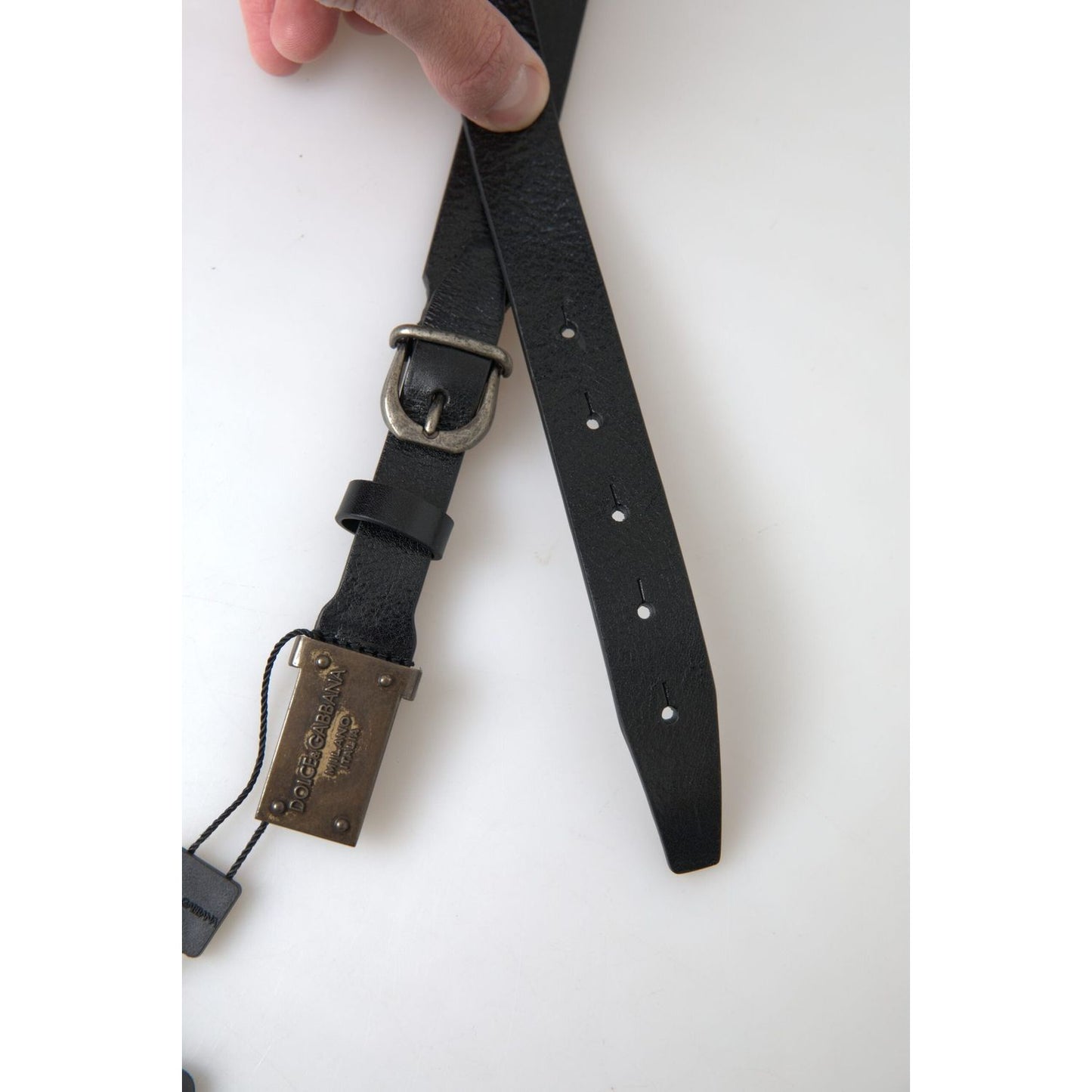 Elegant Black Leather Belt - Metal Buckle Closure