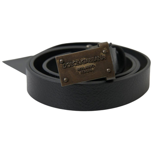 Elegant Black Leather Belt - Metal Buckle Closure